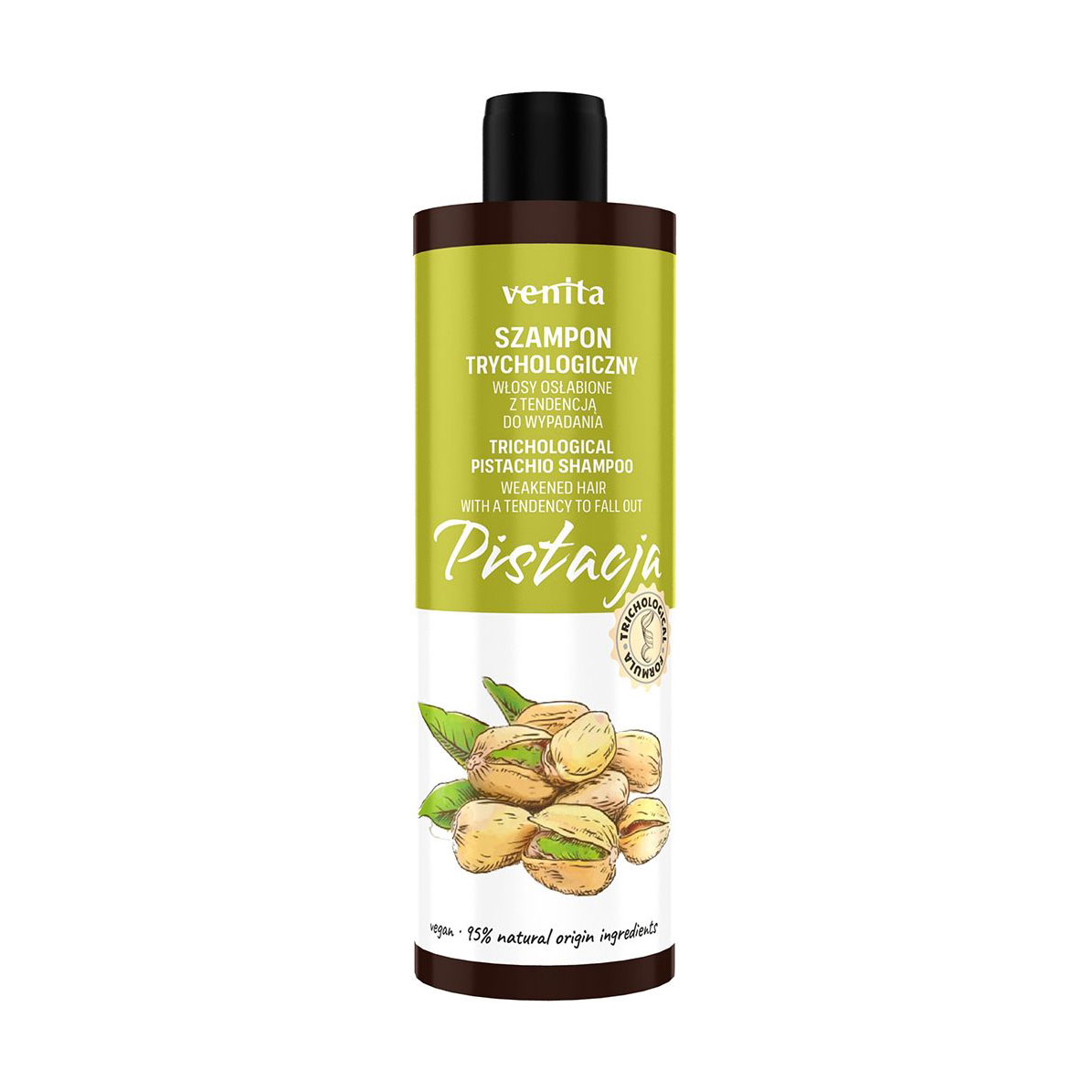 Трихологічний шампунь Venita Trichological Pistachio Shampoo для ослабленого волосся, схильного до випадіння, з екстрактом фісташки, 300 мл